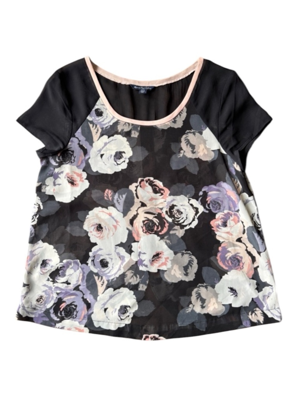 American Eagle Floral Mesh Top Sheer Overlay Romantic Soft Cottagecore Blouse